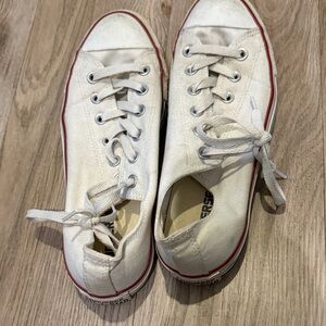 Converse Cream Canvas Sneakers with Red Accents